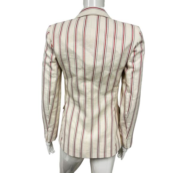 SANDRO Cream Lamb Leather Striped Mid-Length Double Breasted Blazer Jacket EU 34 - Picture 2 of 2